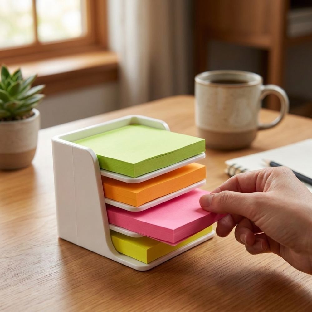Sticky Memo Holder - ที่วางโน้ตแบบซ้อนกันได้ แบ่งชั้น ฐานมั่นคง ที่วางกระดาษโน้ตป้องกันการล้ม ผลิตด้วยเทคโนโลยีการพิมพ์ 3