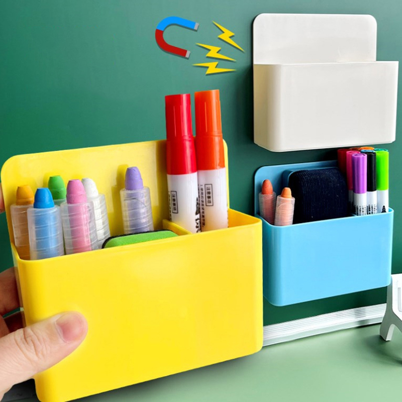 Pen Cup Magnetic - กล่องเก็บของแม่เหล็กสีลูกกวาด ที่ใส่ปากกาไวท์บอร์ดพลาสติก กล่องเก็บของติดตู้เย็น อุปกรณ์จัดระเบียบบ้าน สำนักงาน อุปกรณ์การเรียน