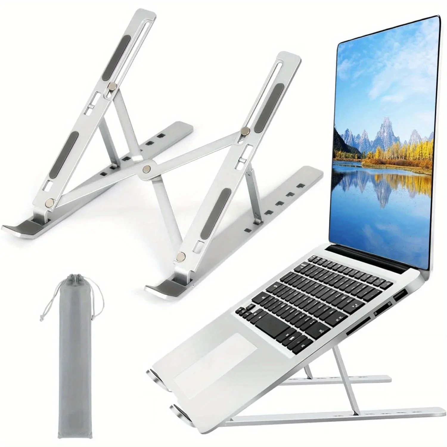 Desk Setup Riser - ขาตั้งโน้ตบุ๊กอะลูมิเนียมพับได้ ช่วยระบายความร้อนตามหลักสรีรศาสตร์ ขาตั้งคอมพิวเตอร์แบบพกพาสำหรับวางบนโต๊ะ เหมาะสำหรับ MacBook และโน้ตบุ๊ก
