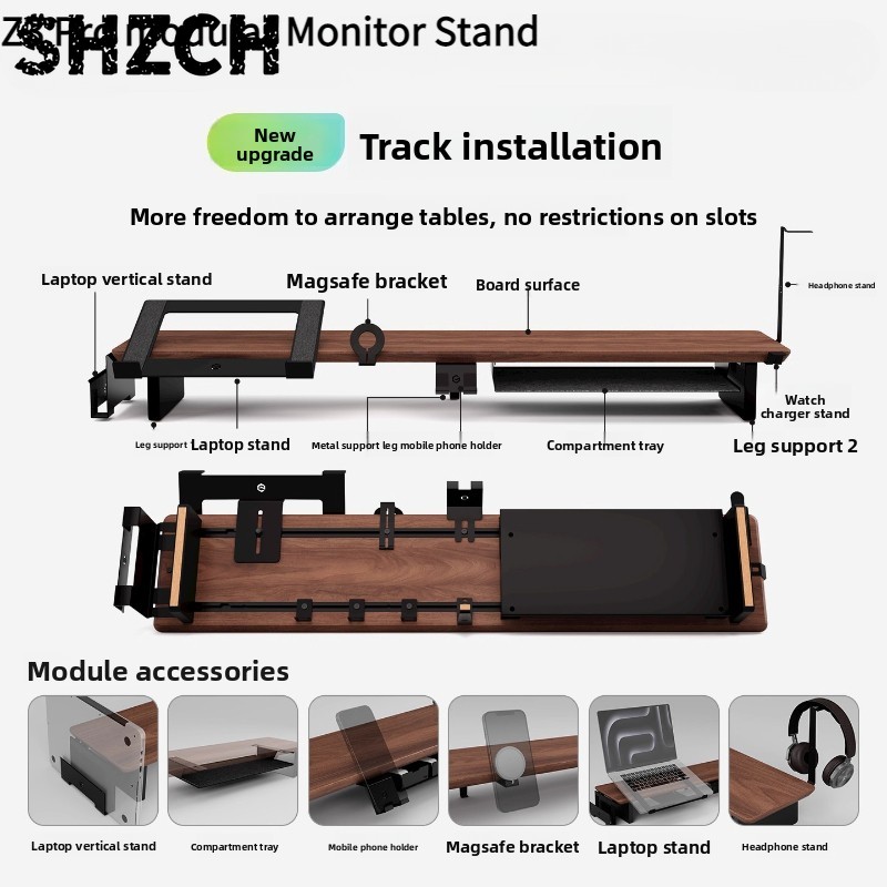 Desk Setup Riser - Z3 Pro แท่นวางจอแบบโมดูลาร์ แท่นยกจอคอมพิวเตอร์ไม้เนื้อแข็ง แท่นวางจอคอมพิวเตอร์ ระบบจัดระเบียบโต๊ะทำงานตามหลักสรีรศาสตร์