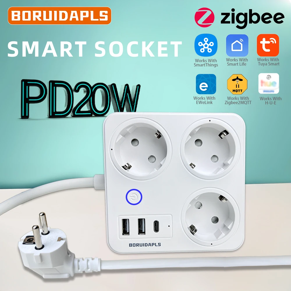 Power Strip Flat - BORUIDAPLS ZigBee EU ปลั๊กไฟอัจฉริยะ PD20W Type-C