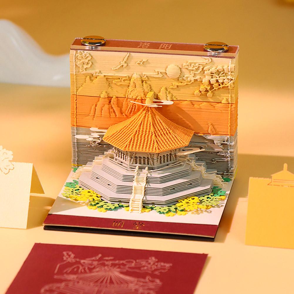 Sticky Memo Holder - 3D เมโมแพดสถาปัตยกรรมโบราณกระดาษแกะสลักศิลปะพร้อมสมุดบันทึก 3D DIY ปากกาเหนียวกระดาษโน้ตโน้ต U4S9