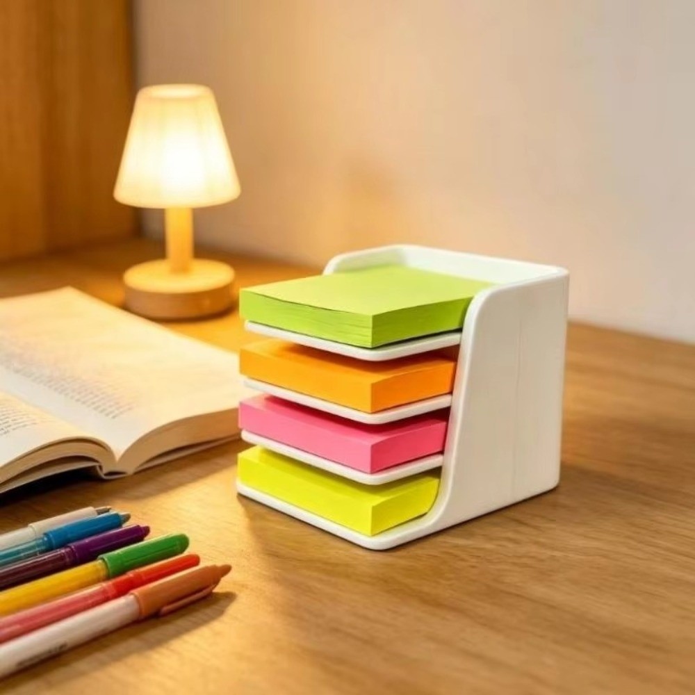 Sticky Memo Holder - ที่ใส่กระดาษโน้ตแบบซ้อนกันได้ ที่ใส่กระดาษโน้ตแบบแบ่งชั้นพลาสติก ฐานมั่นคง ป้องกันการล้ม ที่จัดระเบียบลิ้นชักโต๊ะทำงาน ใช้งานได้หลากหลายสถานที่