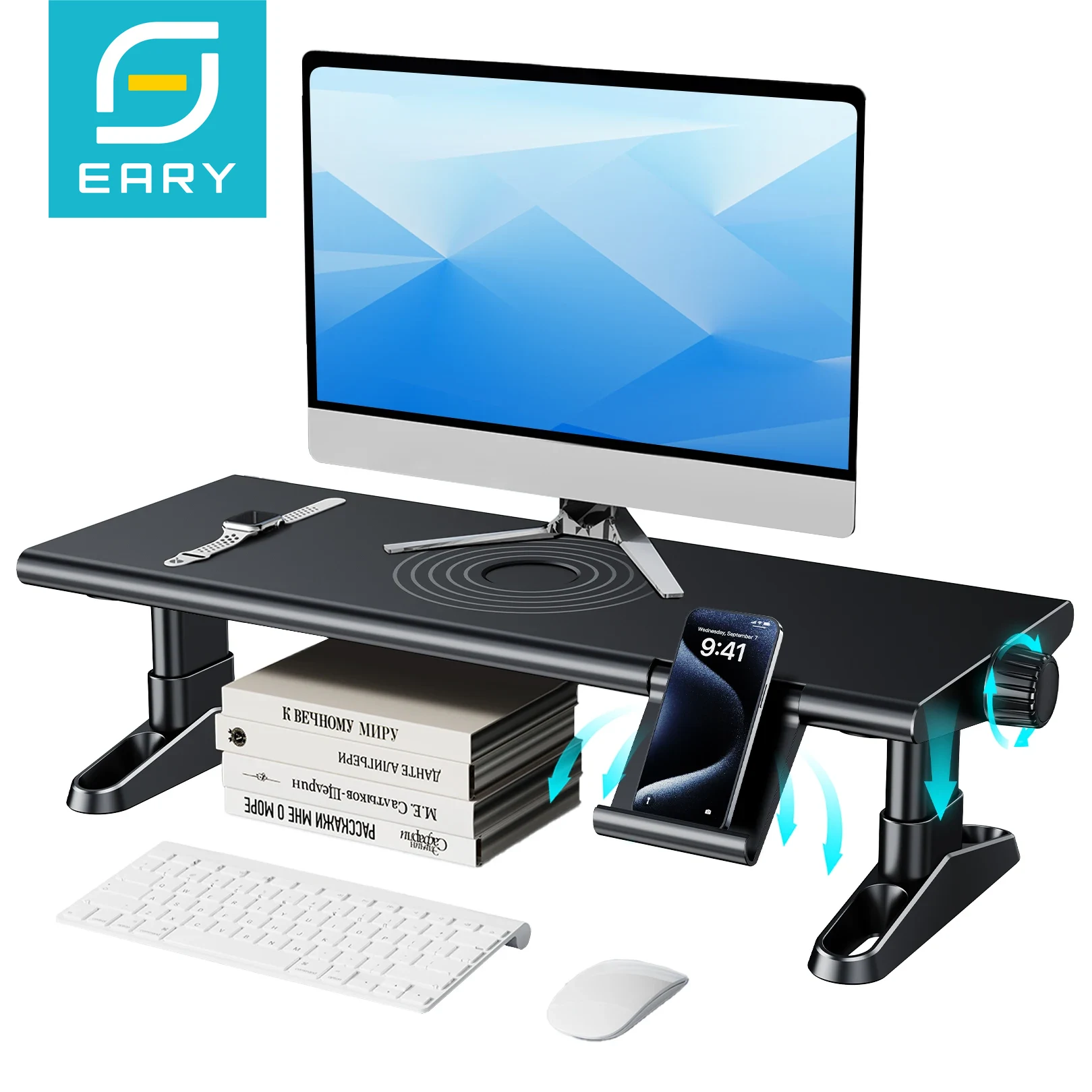 Desk Setup Riser - ตัวยกขาตั้งจอคอมพิวเตอร์ eary สำหรับโต๊ะขนาด4.5-6.3นิ้วปรับได้อย่างอิสระพร้อมที่ยึดโทรศัพท์มือถือสำหรับคอมพิวเตอร์แล็ปท็อปเครื่องพิมพ์ทีวี