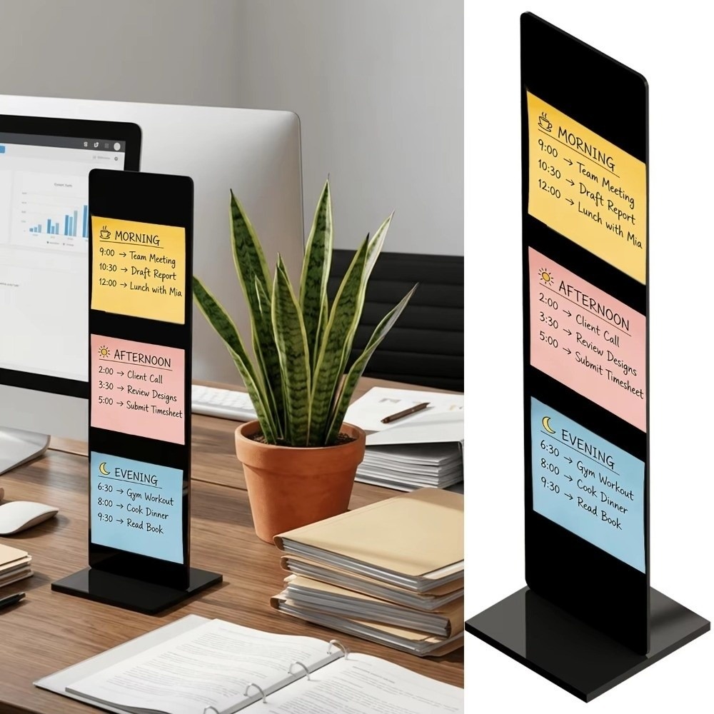 Sticky Memo Holder - กระดานข้อความอะคริลิกแบบถอดได้ ที่วางโน้ตแบบตั้งแนวตั้ง ที่วางโน้ตใสสำหรับติดข้างจอภาพ ใช้ในบ้านและสำนักงาน
