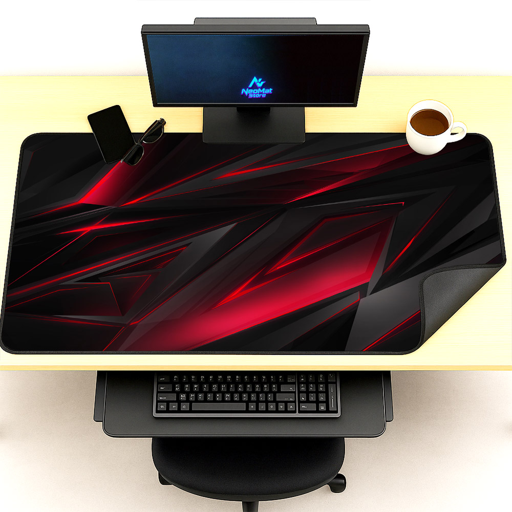 Desk Setup Red - แผ่นรองเมาส์ขนาดใหญ่พิเศษสำหรับเกมเมอร์ ตกแต่งโต๊ะทำงานขนาดใหญ่ 180x60 อุปกรณ์เสริมสำหรับเดสก์ท็อป 150 50