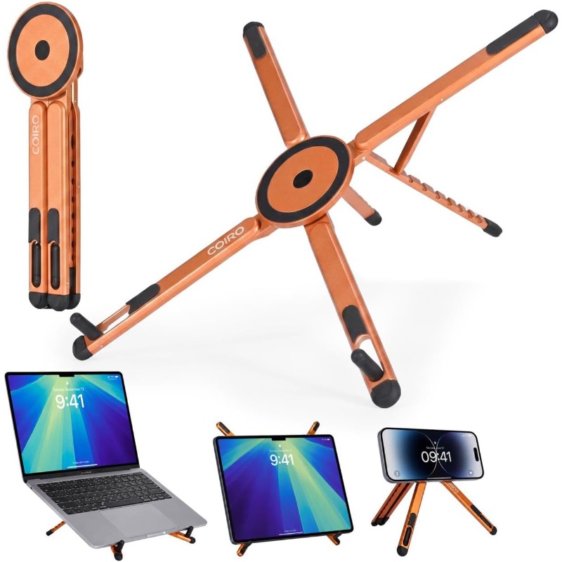 Desk Setup Riser - ขาตั้งแม่เหล็กพับได้ 3-in-1 สำหรับแล็ปท็อป แท็บเล็ต และโทรศัพท์ ขาตั้งแล็ปท็อปแบบพกพาทำจากอะลูมิเนียม