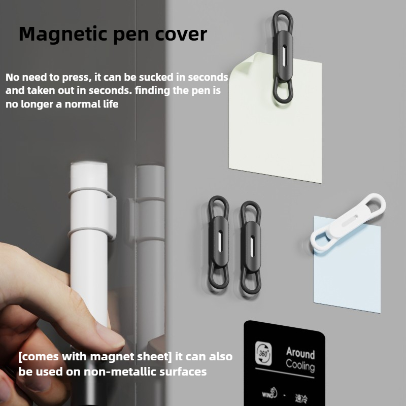 Pen Cup Magnetic - คลิปหนีบปากกาแม่เหล็กซิลิโคนแบบยืดหยุ่น ปรับได้ ใช้ซ้ำได้ สำหรับโต๊ะทำงาน ตู้เย็น กระดานไวท์บอร์ด