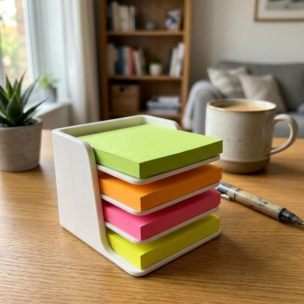 Sticky Memo Holder - ที่วางโน้ตแบบซ้อนกันได้ ฐานพลาสติกมั่นคง ที่วางแผ่นโน้ตป้องกันการล้ม รองรับการพิมพ์ 3D รูปทรงสี่เหลี่ยม