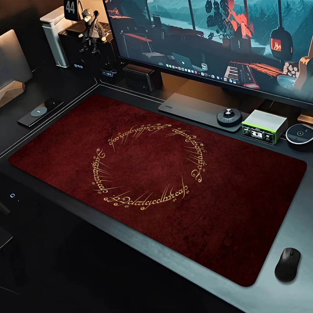 Desk Setup Red - แผ่นรองเมาส์เกมมิ่งขนาดใหญ่ลายทองแดงวินเทจ ฐานยางกันลื่น พร้อมขอบล็อค สำหรับใช้กับคีย์บอร์ดแล็ปท็อปในสำนักงาน