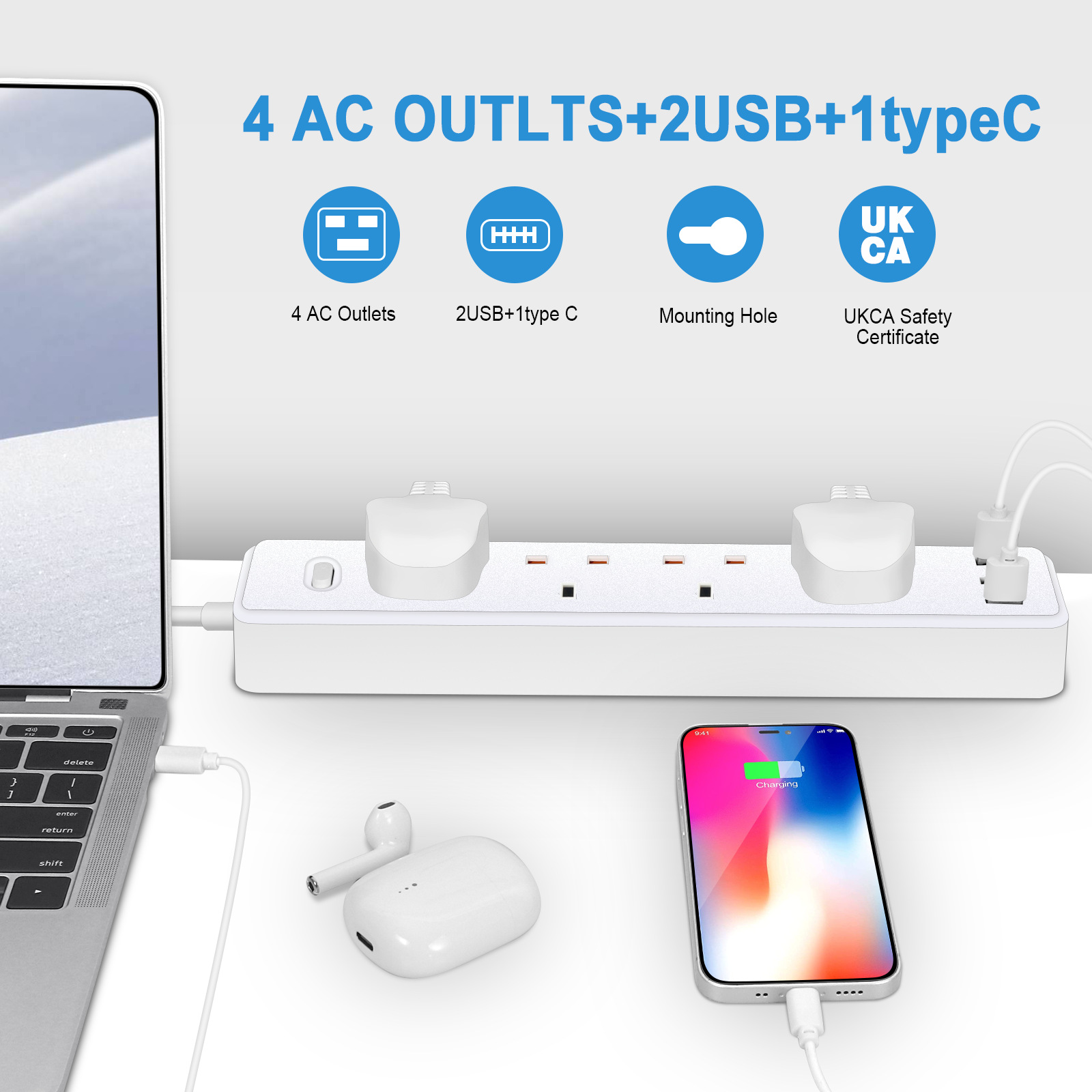 Power Strip ซ็อกเก็ตไฟฟ้า UK ข - Power Strip Flat บทวิจารณ์และราคา