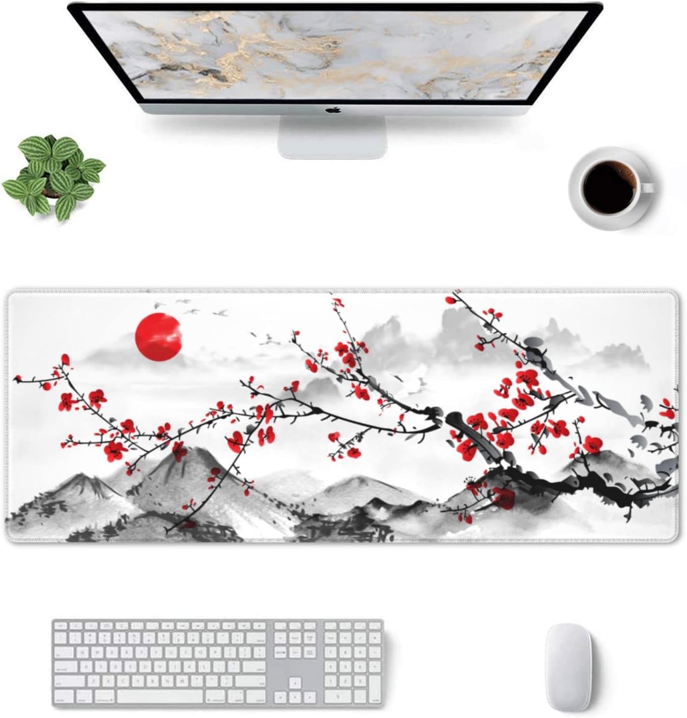 แผ่นรองเมาส์ลายดอกพลัมแบบจีน,  - Desk Setup Red บทวิจารณ์และราคา