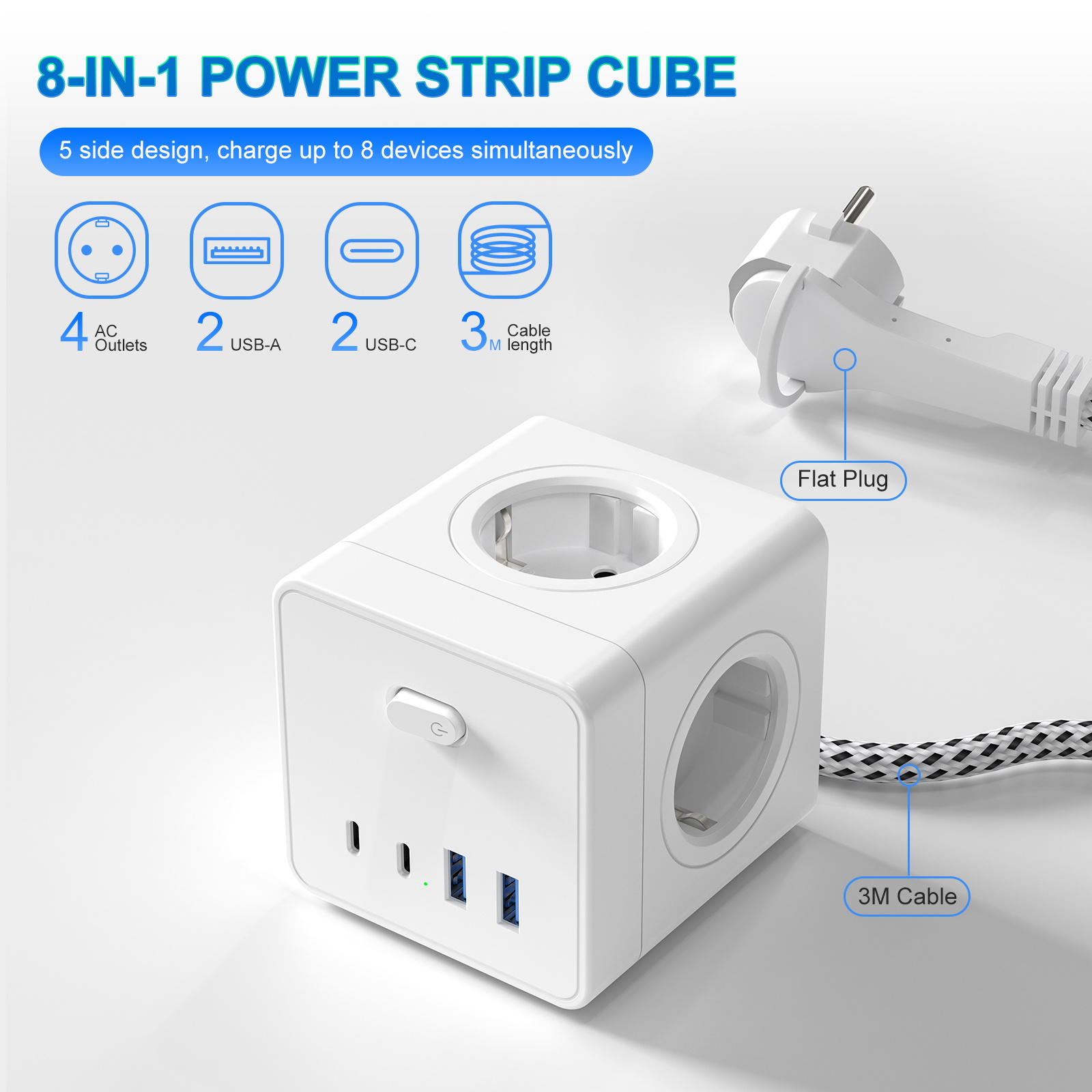 HITRENDS ปลั๊กไฟแบบ 8-in-1 รุ่ - Power Strip Flat บทวิจารณ์และราคา