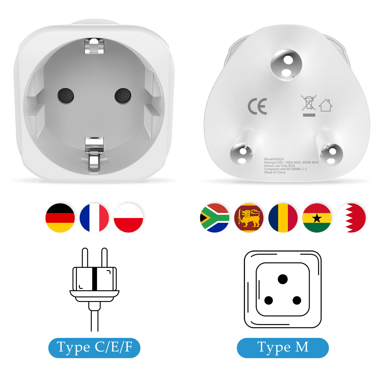 2 ชิ้นแอฟริกาใต้ Travel Adapte - Power Strip Flat บทวิจารณ์และราคา